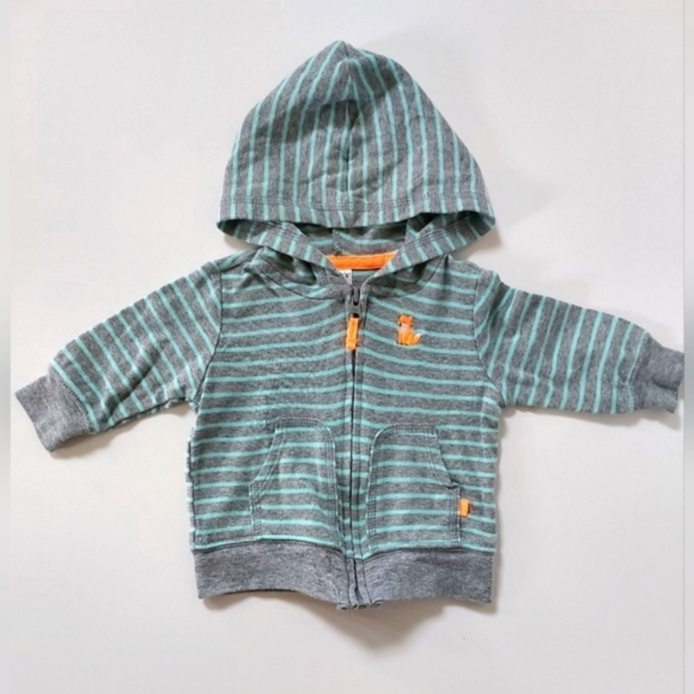 Grey and Aqua Striped Hoodie with Fox Carters 3 month‎ infant